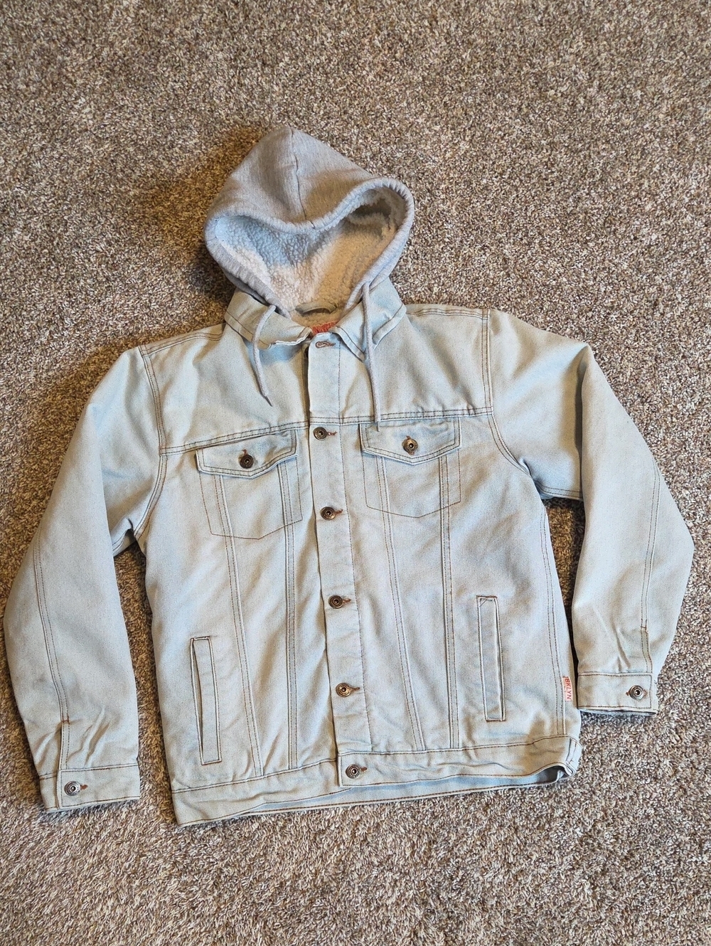 BROOKLYN CLOTH Light Blue Sherpa-Lined Hooded Denim Jacket